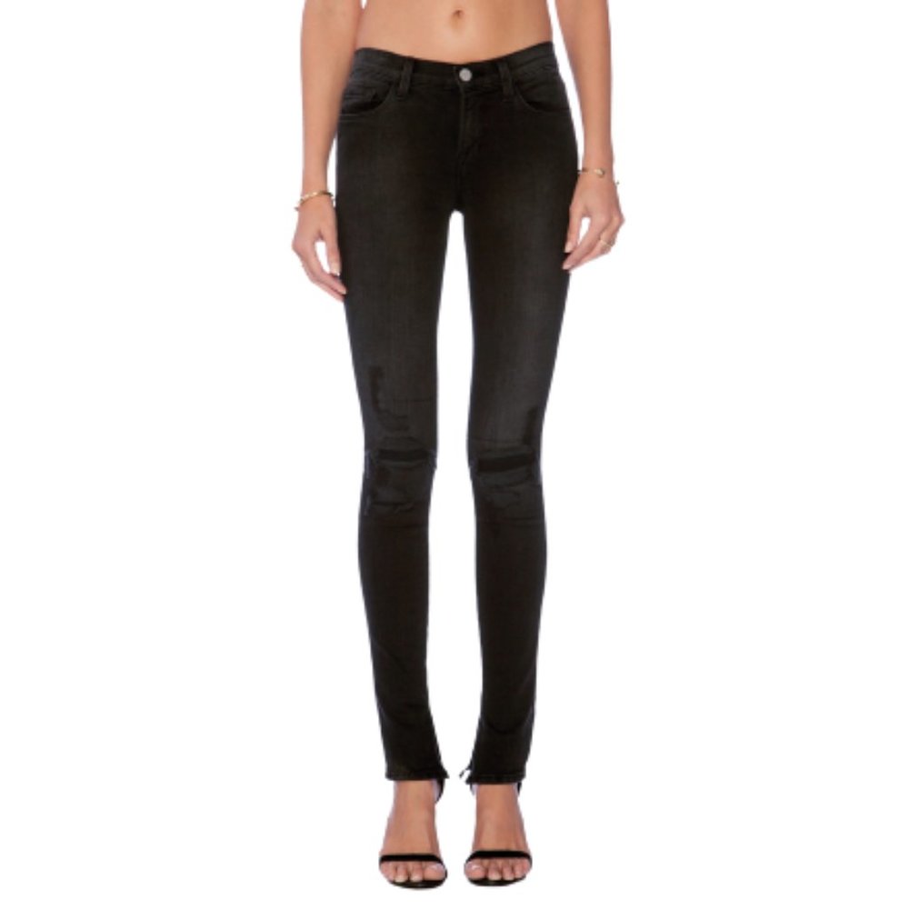 J BRAND Rail Skinny Distressed Mid Rise Jeans in Break Up